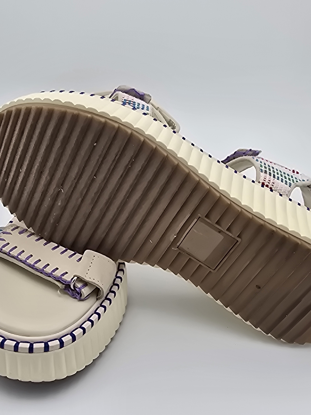 Dolce Vita Cream Platform Sandals with Purple Stitching - Picture 5 of 8